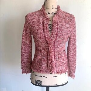 Anthropologie Angle Of The North Eliot Fringe Red White Cardigan Sweater Small